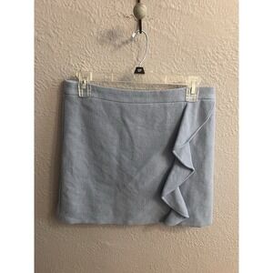 J Crew Mercantile Women's Ruffle Front Mini Skirt Size 6 Blue Wool Blend